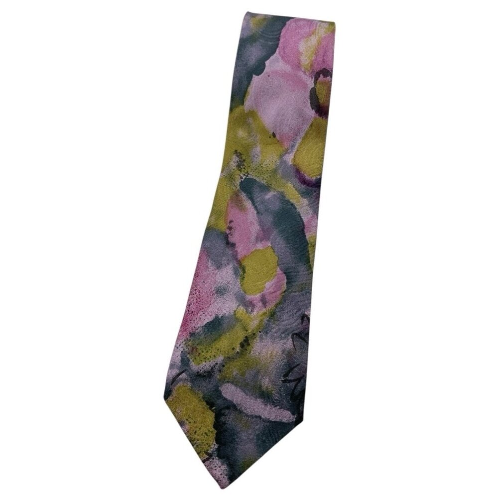 CARNAVAL DE VENISE Men's Silk Necktie LUXURY Tie Purple Gray Gold Art W:3.7" EUC